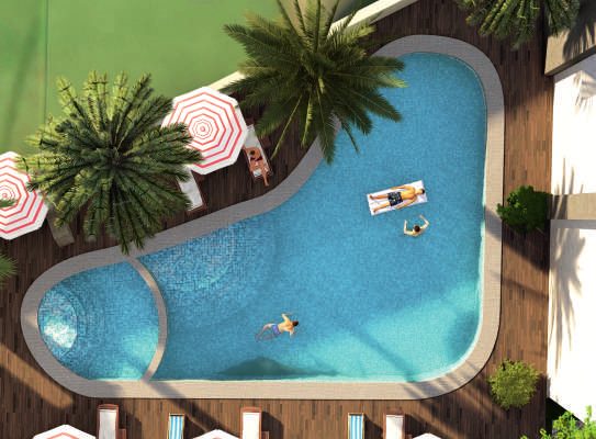 Clubhouse and swimming pool at Oak City